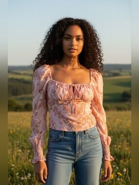 Free People Hilary Pink Floral Printed Blouse Size Small